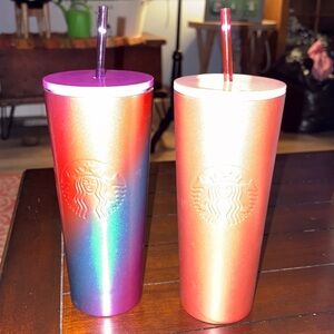 Starbucks Red and Pink Ombre Metallic Tumblers (Set of 2)